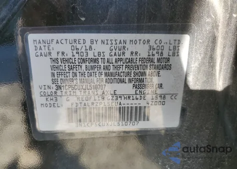 2018 Nissan Kicks S z USA, uszkodzony, nr VIN 3N1CP5CUXJL510707